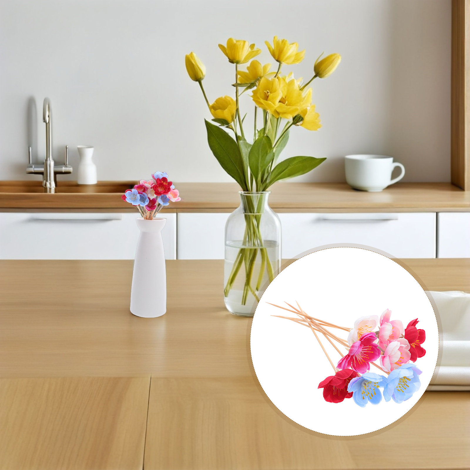 Floral Picks Wood - 100 sztuk wytrzymałych drewnianych patyczków z